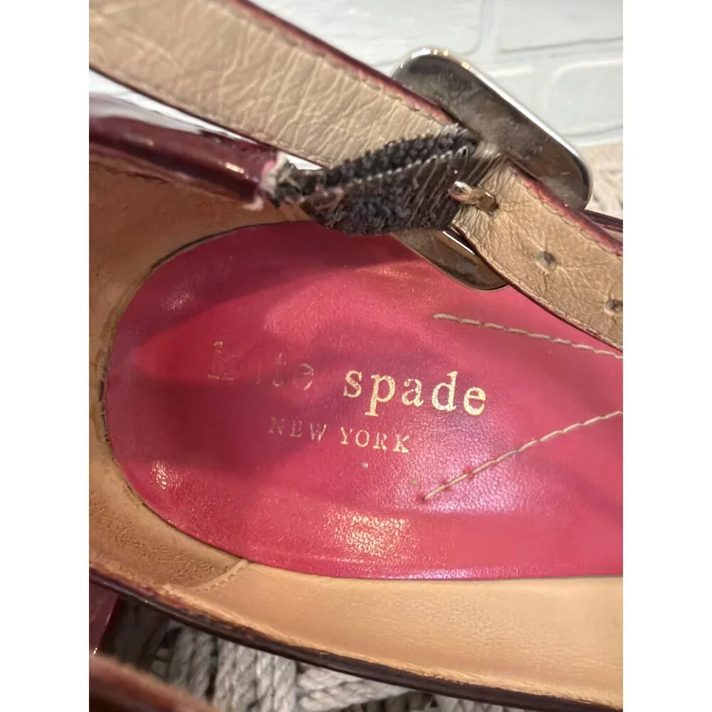 Kate Spade New York Mary Jane Block Heels Burgundy Patent Leather 7.5